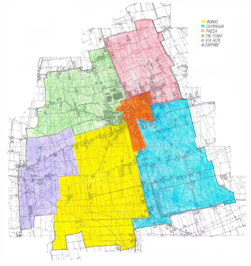 Mappa con la suddivisione delle borgate di Trevignano